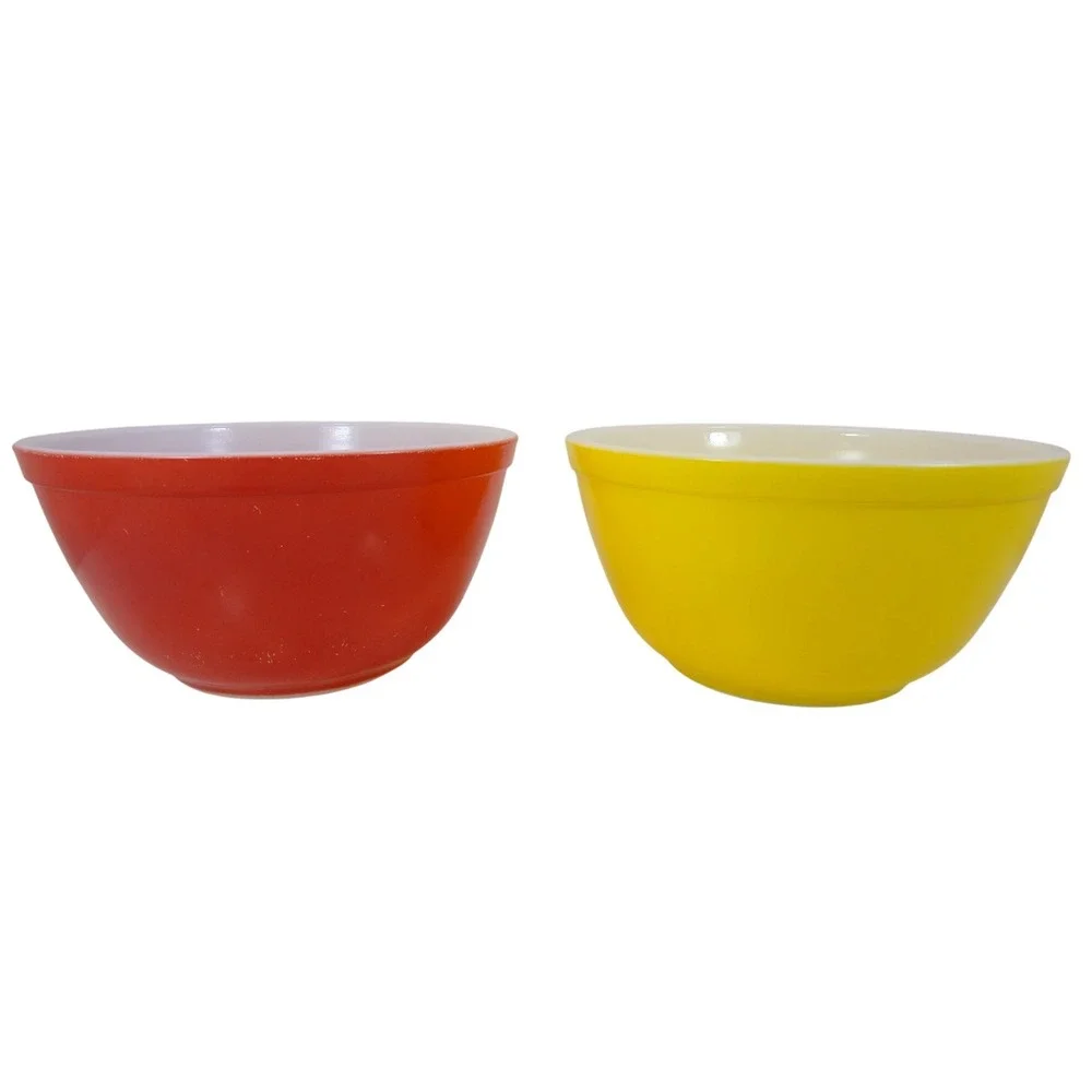 Pyrex Mixing Bowls Set of 2 Red Yellow Primary Colors Good Vintage